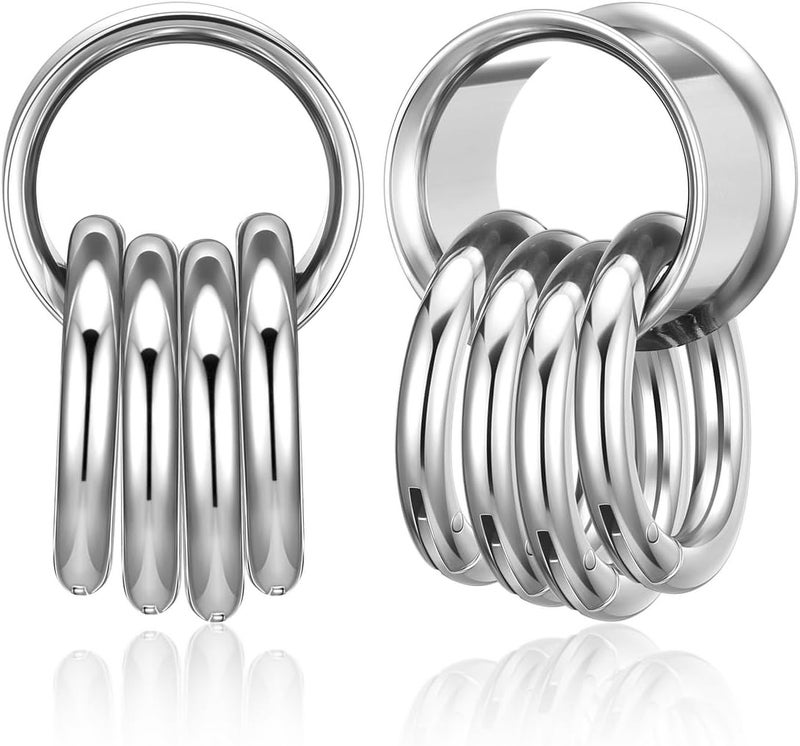 PiercingJ 1 Pair Ear Guages with Rings Ear Weight Plugs Tunnels Hypoallergenic Ear Expander Stretchers 316 Stainless Steel Hoop Earrings Piercing Body Jewelry 0G 00G 1/2" 9/16" - Image 1